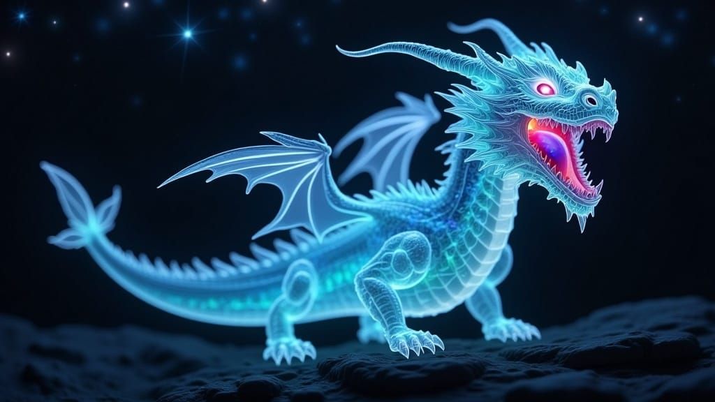 Bioluminescent Vampire Dragon in Fantasy Galaxy