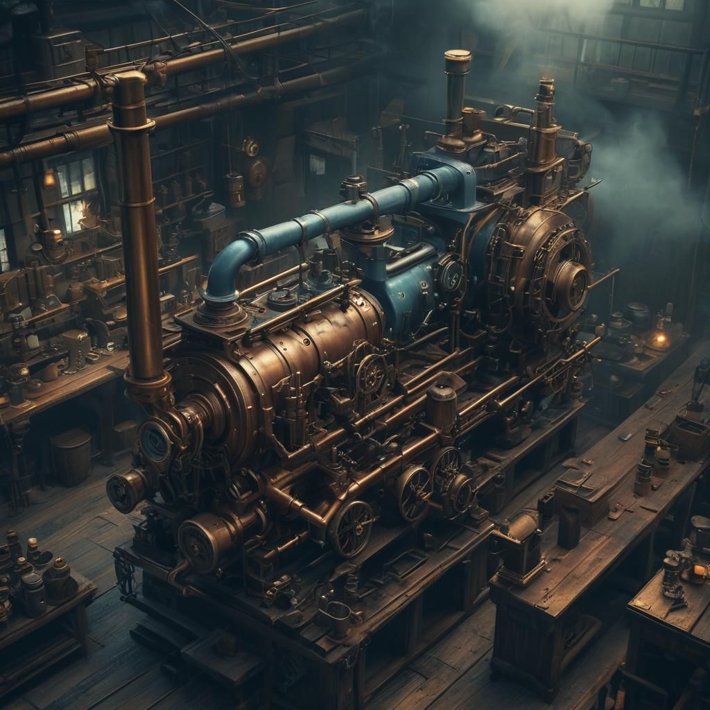 ghostpunk steampunk engine steampunk engine detailed matte p...