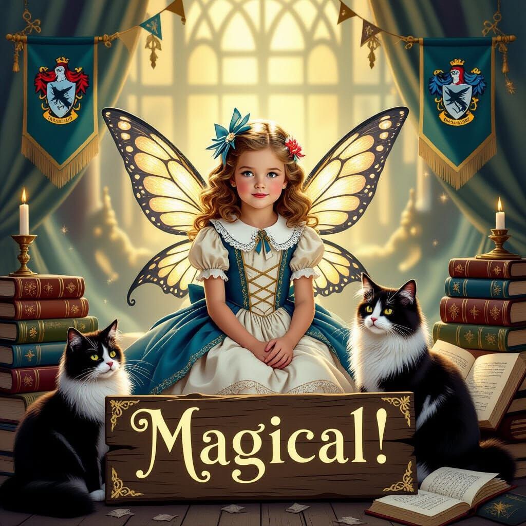 Victorian Fairy Girl in Magical Ravenclaw Setting