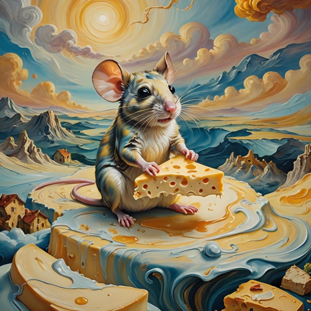 Surreal Mouse Feast in Dreamlike Landscape