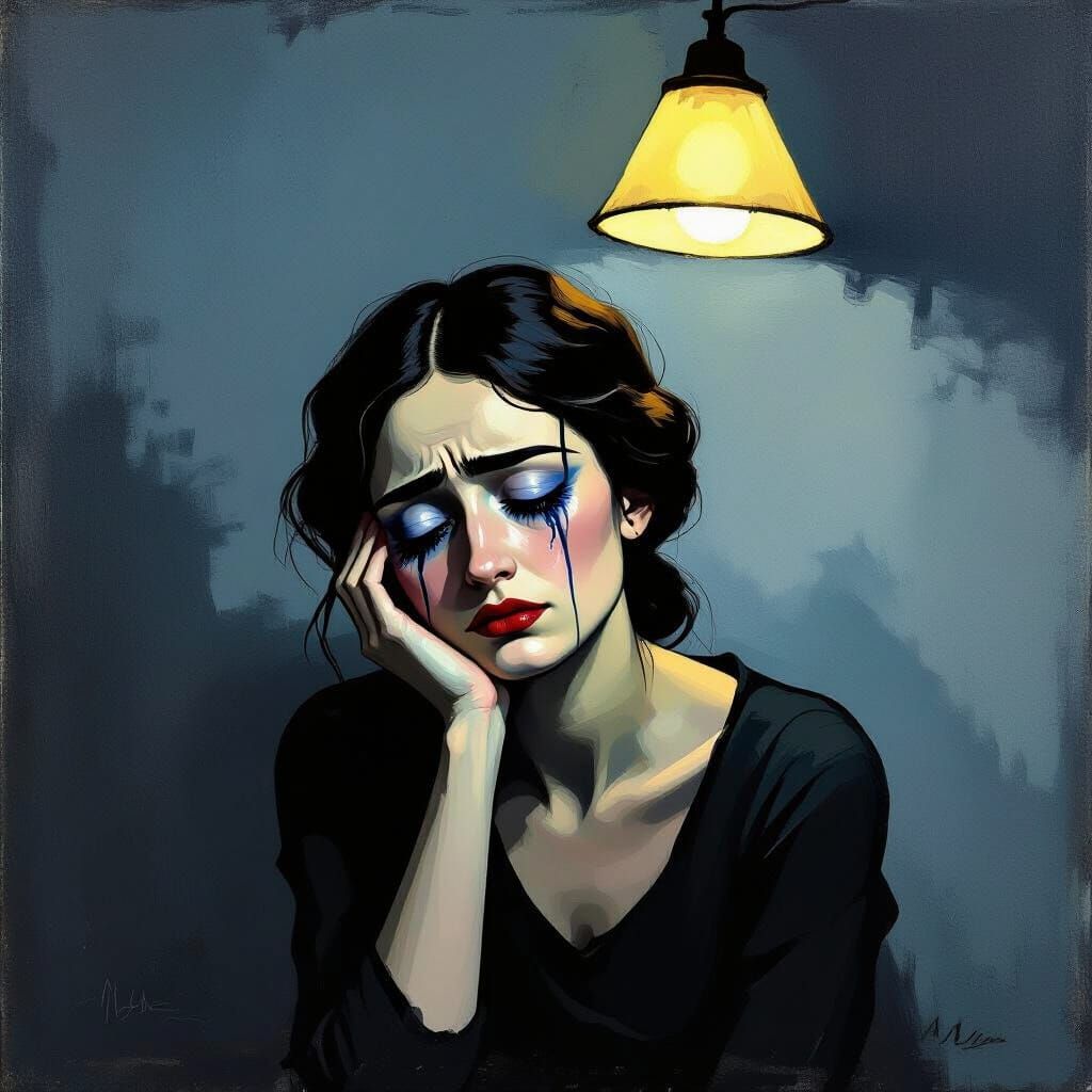 Melancholic Woman in Dramatic Chiaroscuro Light