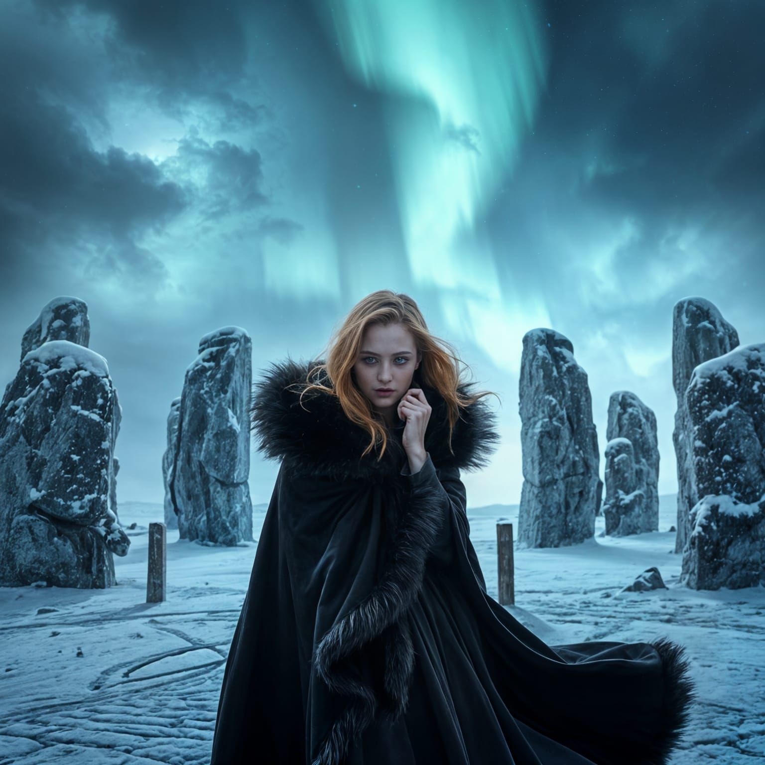 Ancient Stone Circle Under Aurora Borealis