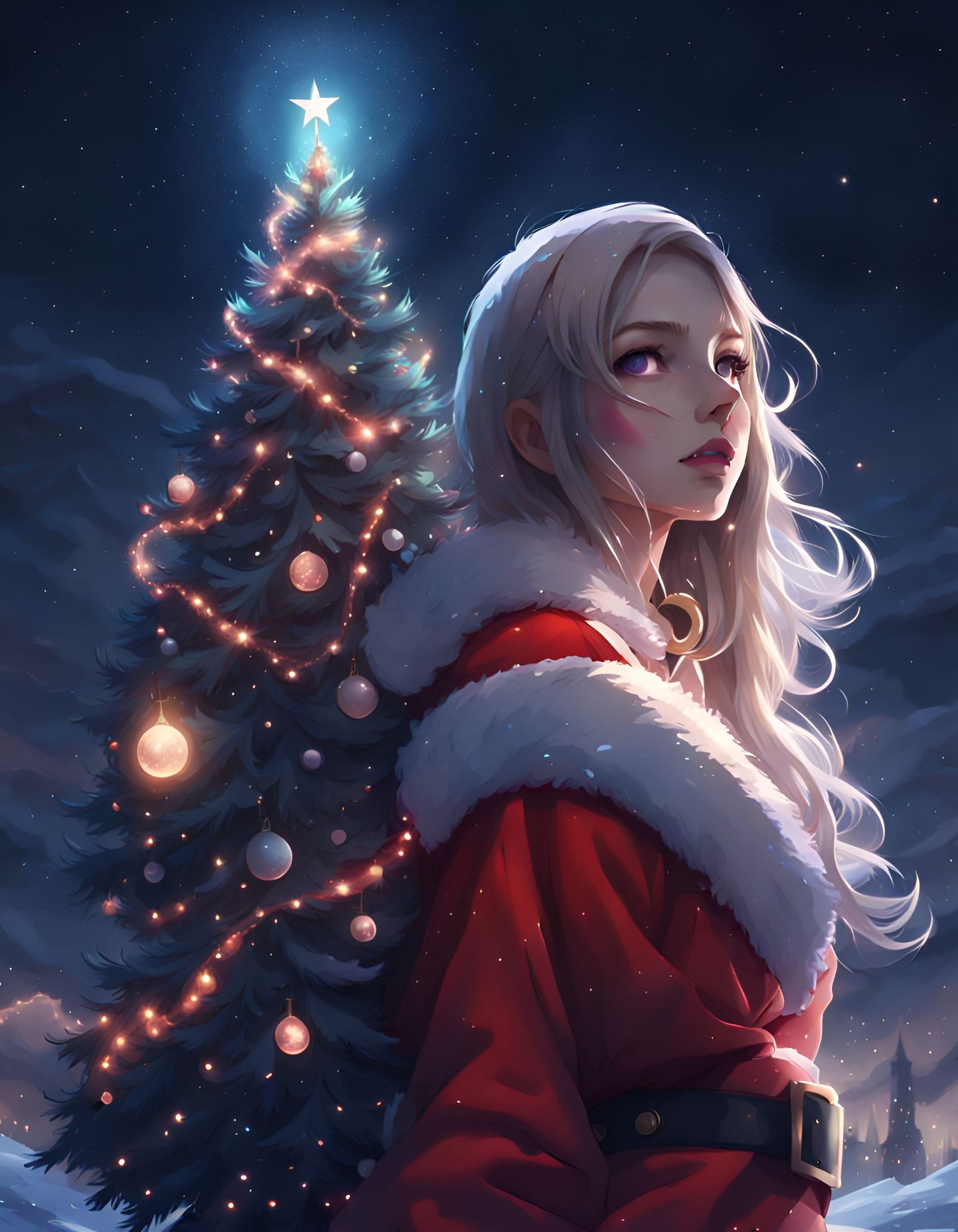 Sentient Christmas Tree Santa Girl in Fantasy Art