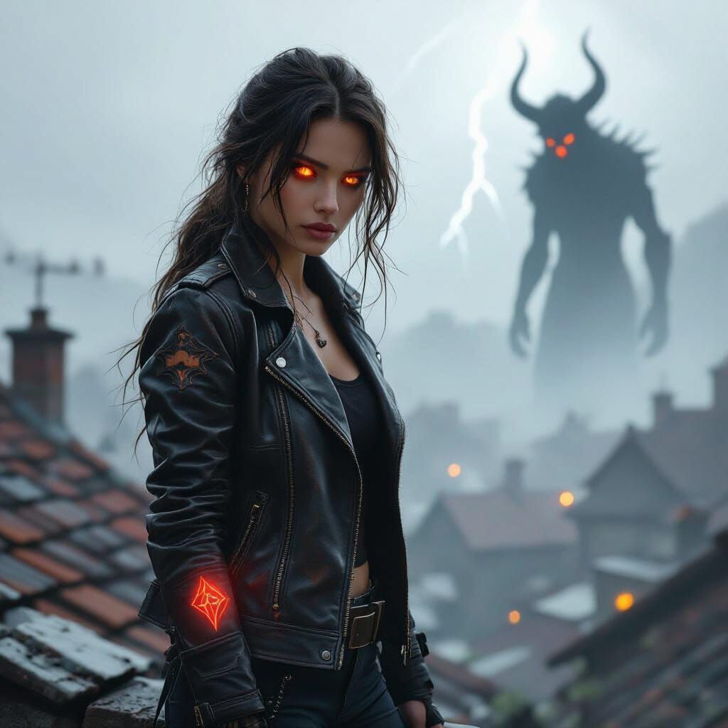 Dark Fantasy Book Cover: Woman on Rooftop