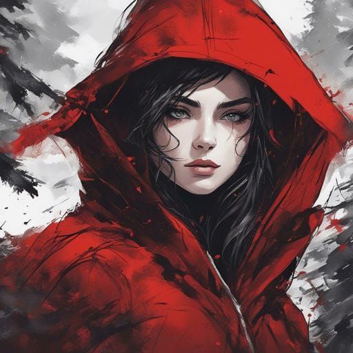 Stunning Dark-Haired Girl in Red Hooded Coat