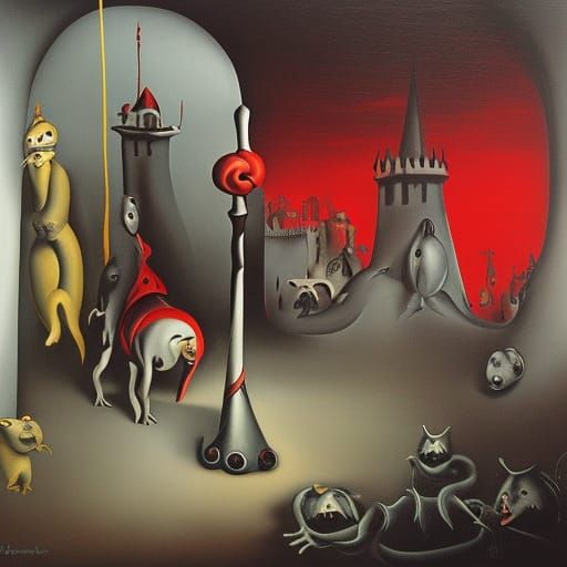 Surreal Dungeon Rats Storybook Illustration in Dali Style