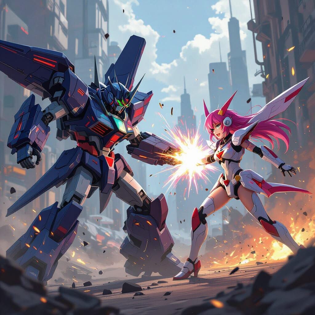 Starscream and Sayori Clash in Gritty Anime Style