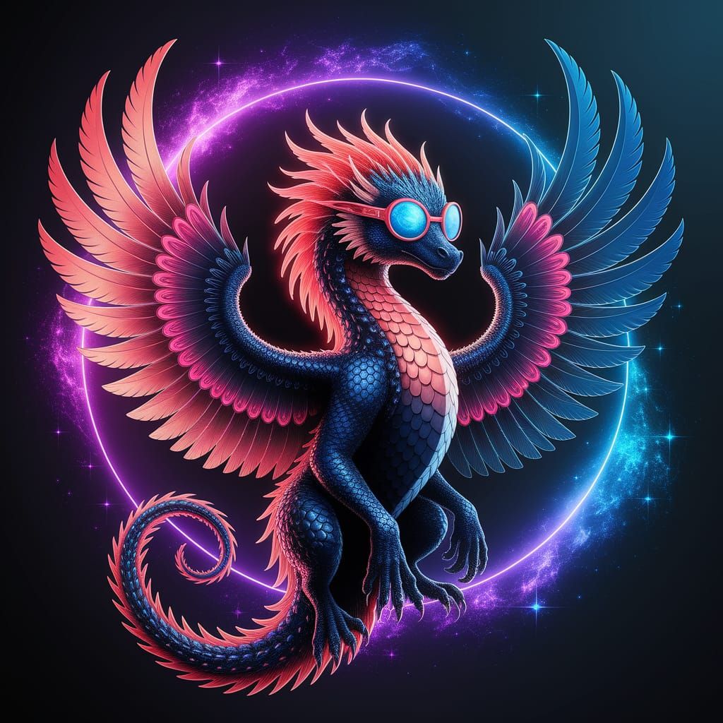 Cosmic Cyberpunk Chimera in Midnight Blue and Rose Gold