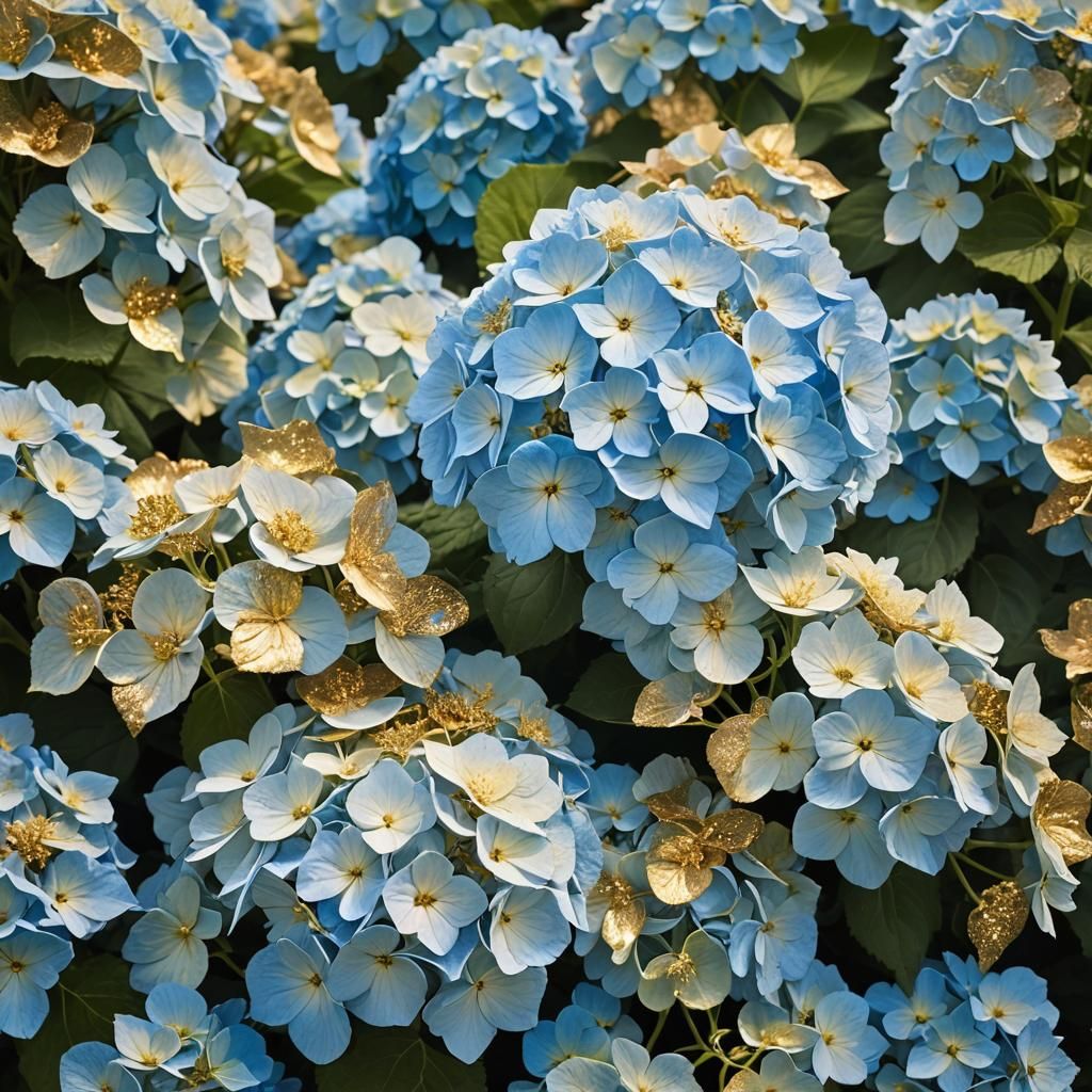 Blue Hydrangea with Gold Dust in Divine Light