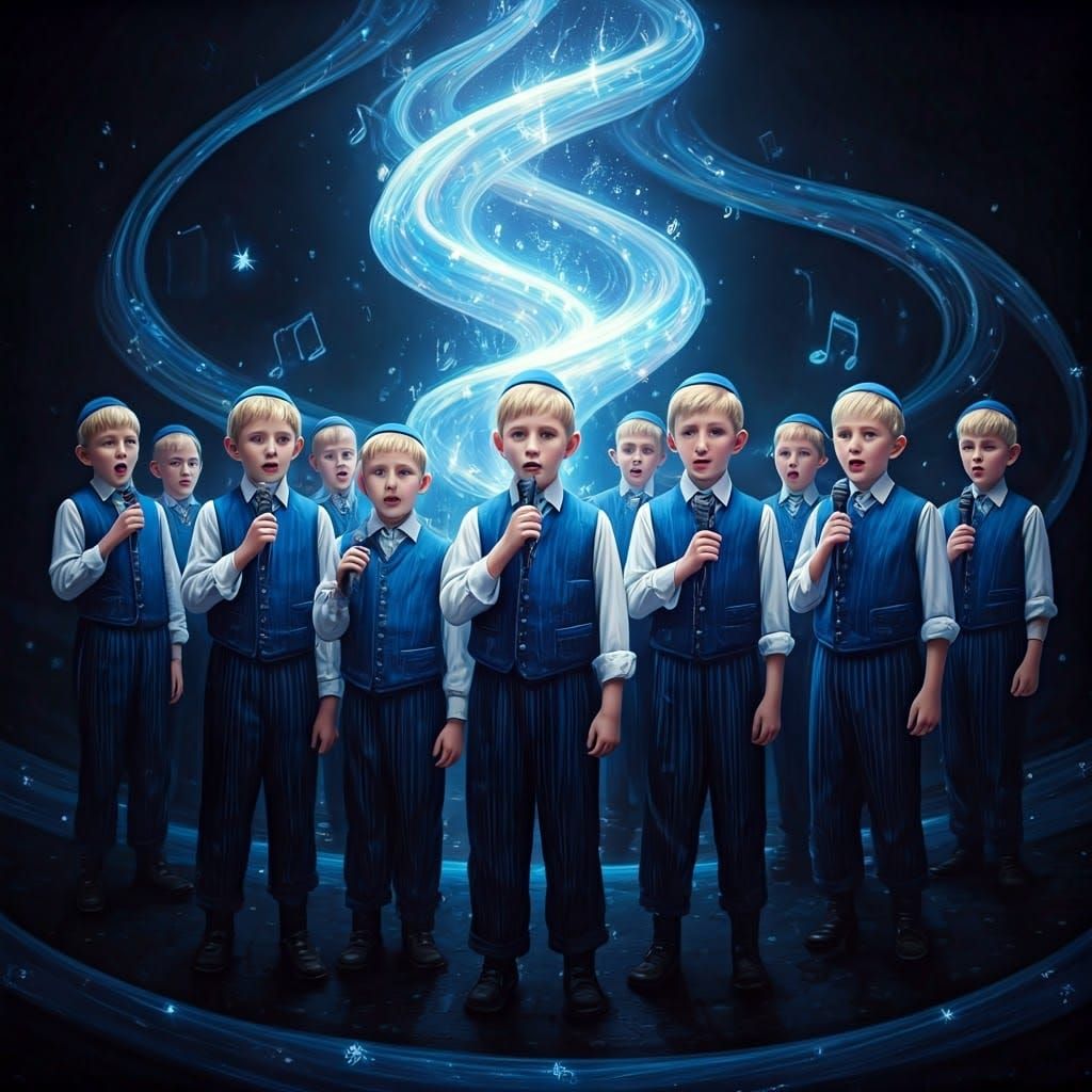 Whimsical Hasidic Choirboys in Vibrant, Fantastical Settings