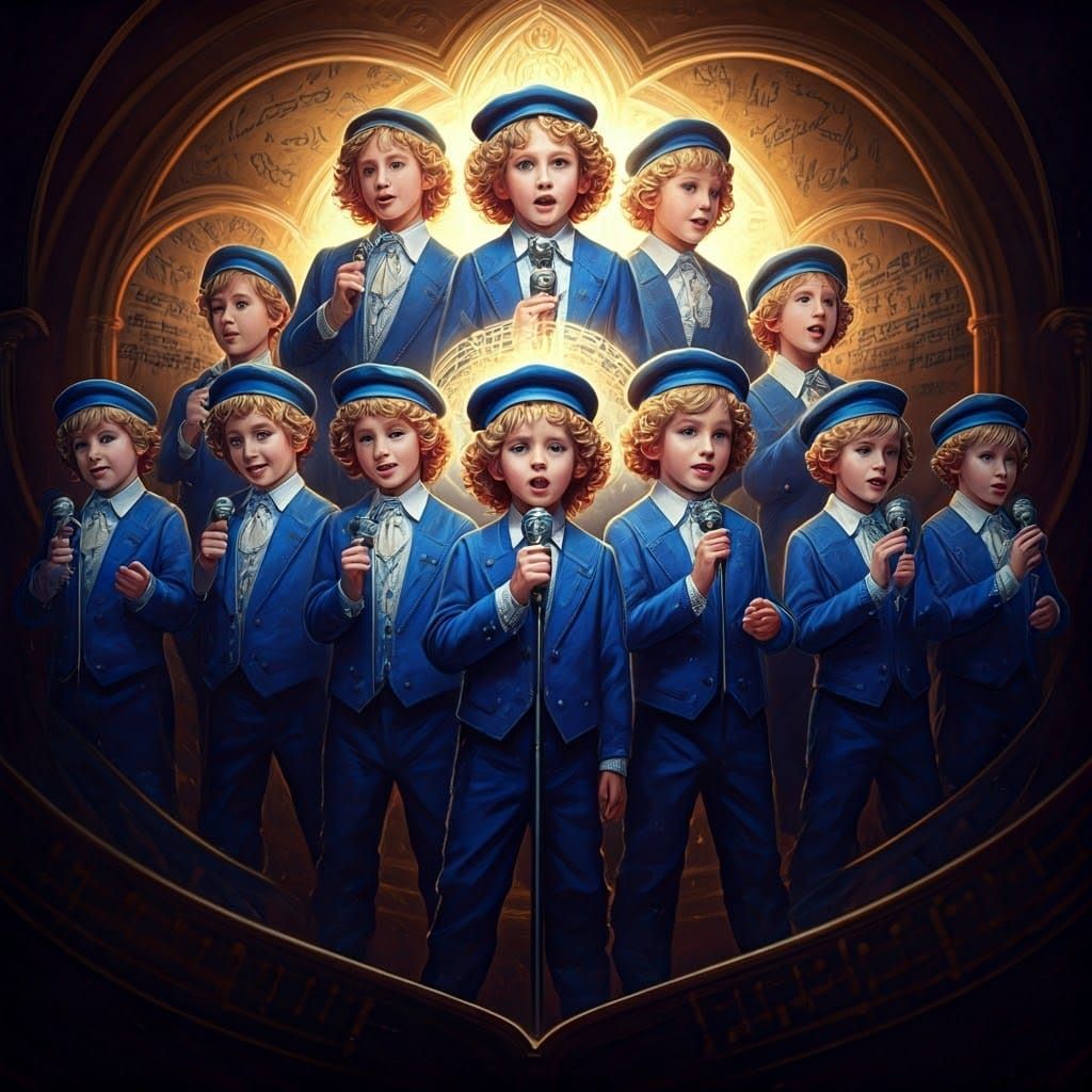 Young Blond Choir Boys Sing Joyously Amidst Vibrant Musical...