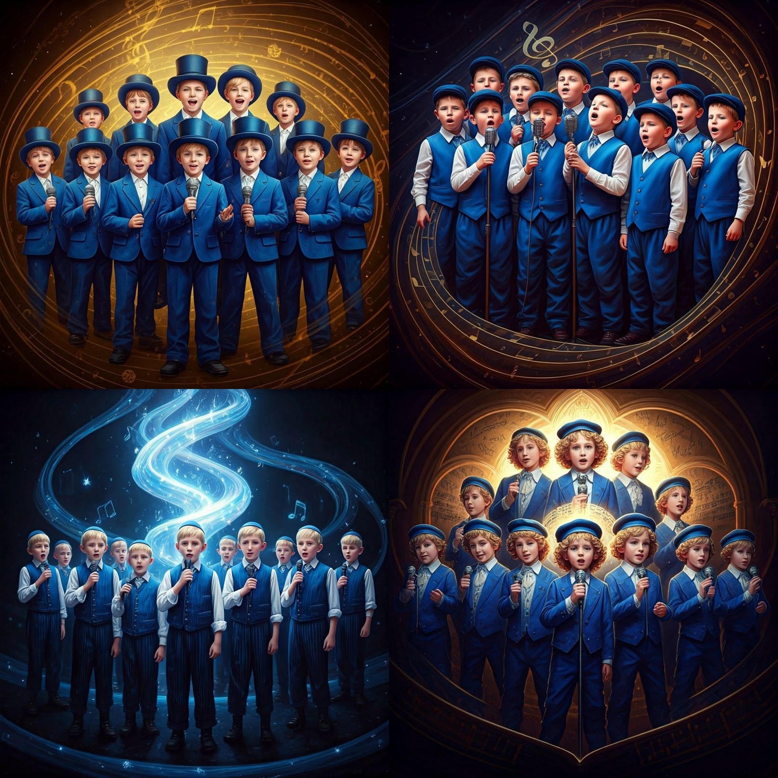 Joyful Hassidic Choirboys Singing in Vibrant Hues