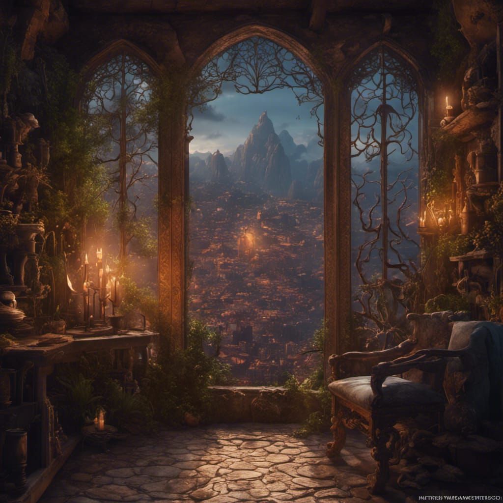 Candlelight Glimpse Through Old Window, Detailed Matte Paint...