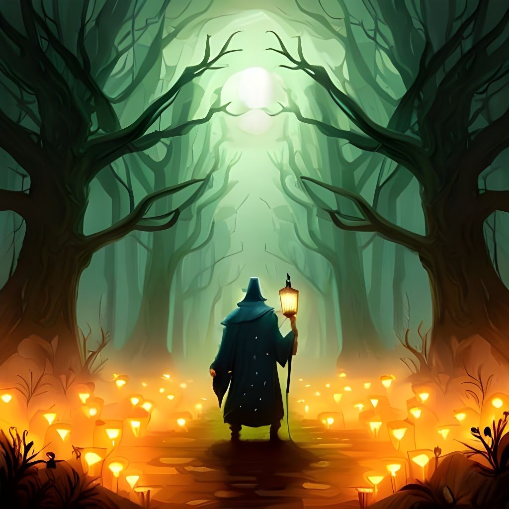 Mage Enters Misty Faerie Forest: Eerie Matte Painting
