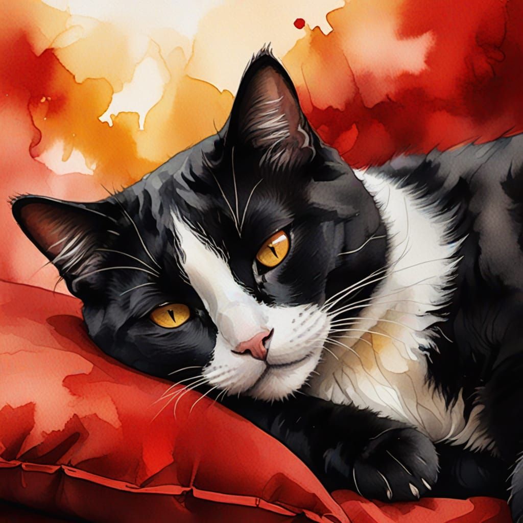 Sleepy Tuxedo Kitty in Warm Sunlight