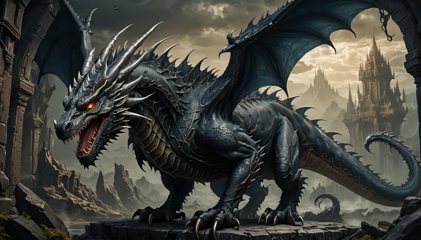 Technological Dragon in Dark Fantasy Style
