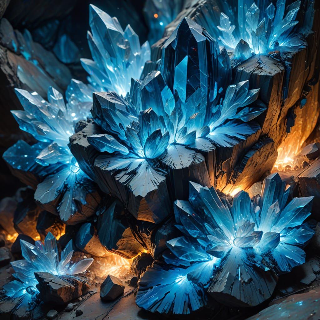 Glowing Magnetite Crystal Underground: Surreal Oil Painting