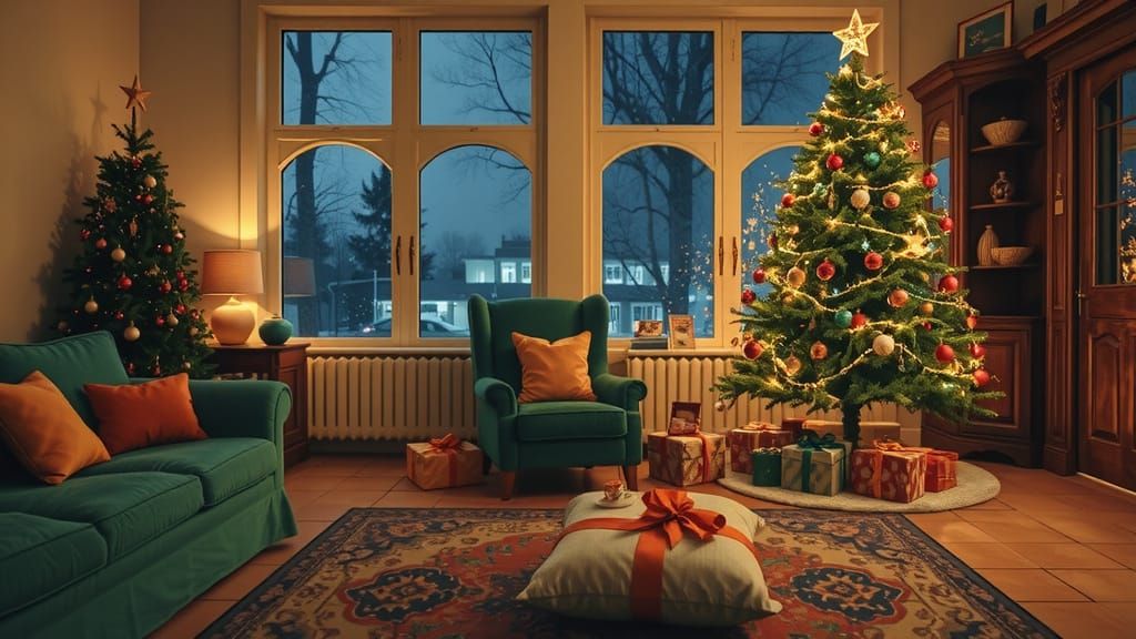 Cozy Christmas Home in Comic Book Style