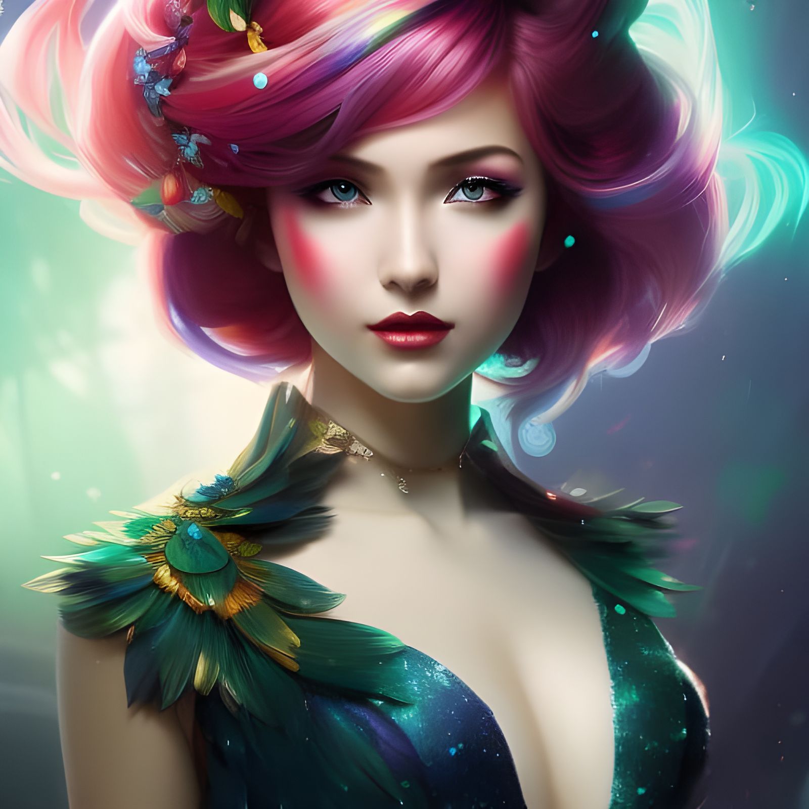 Colorful Mischievous Girl Portrait in Digital Art Style