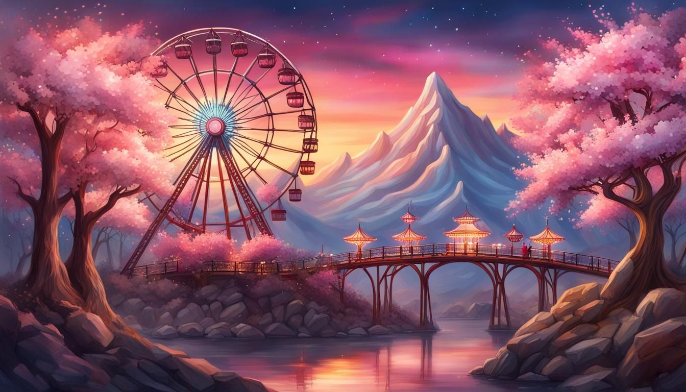 Fantasy Cherry Blossom Theme Park Painting