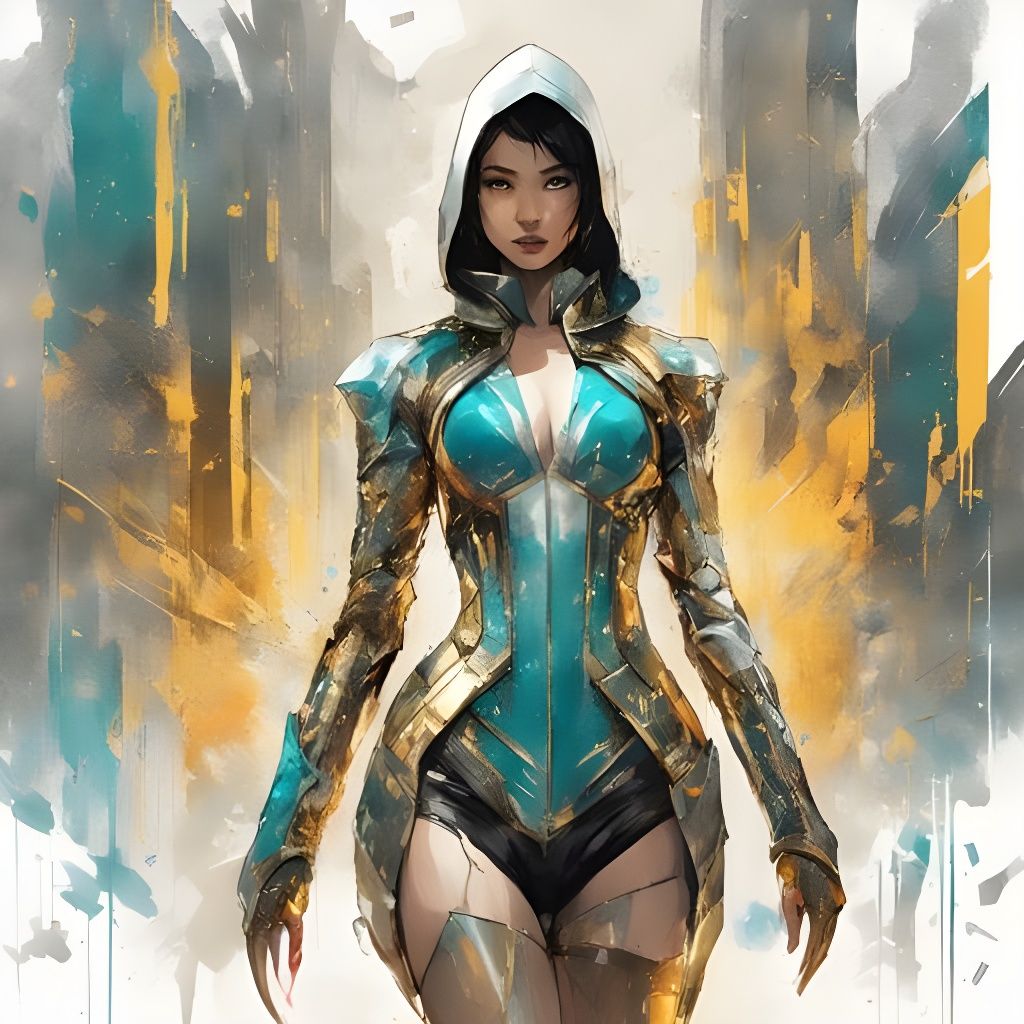 Futuristic Portrait of Woman with Turquoise Hood