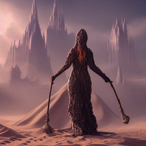 Gothic Sand Witch in Hyperrealistic Style