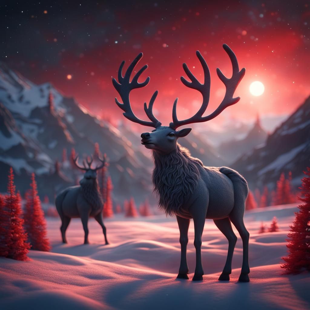 Reindeer Toy in Winter Landscape: Digital Matte Painting