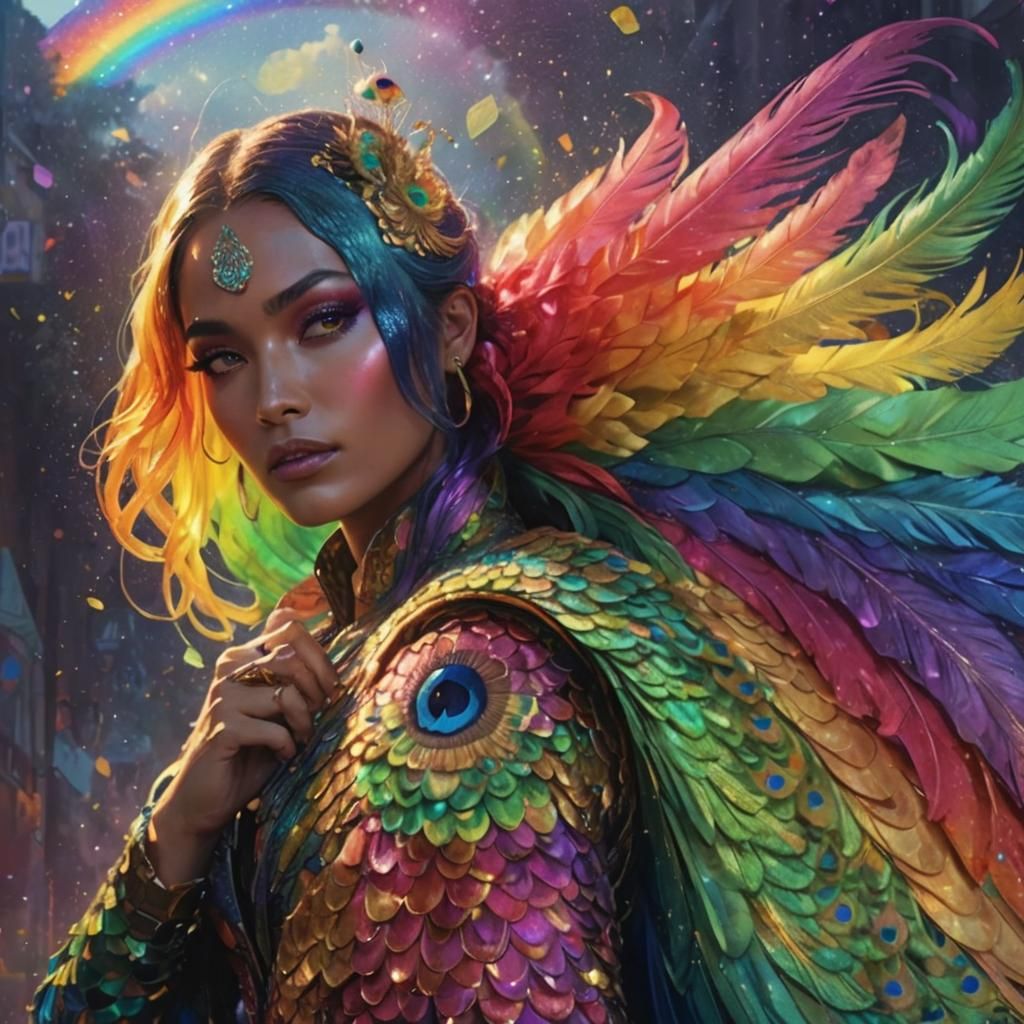 Rainbow Serpent Woman in Comic Book Art Style