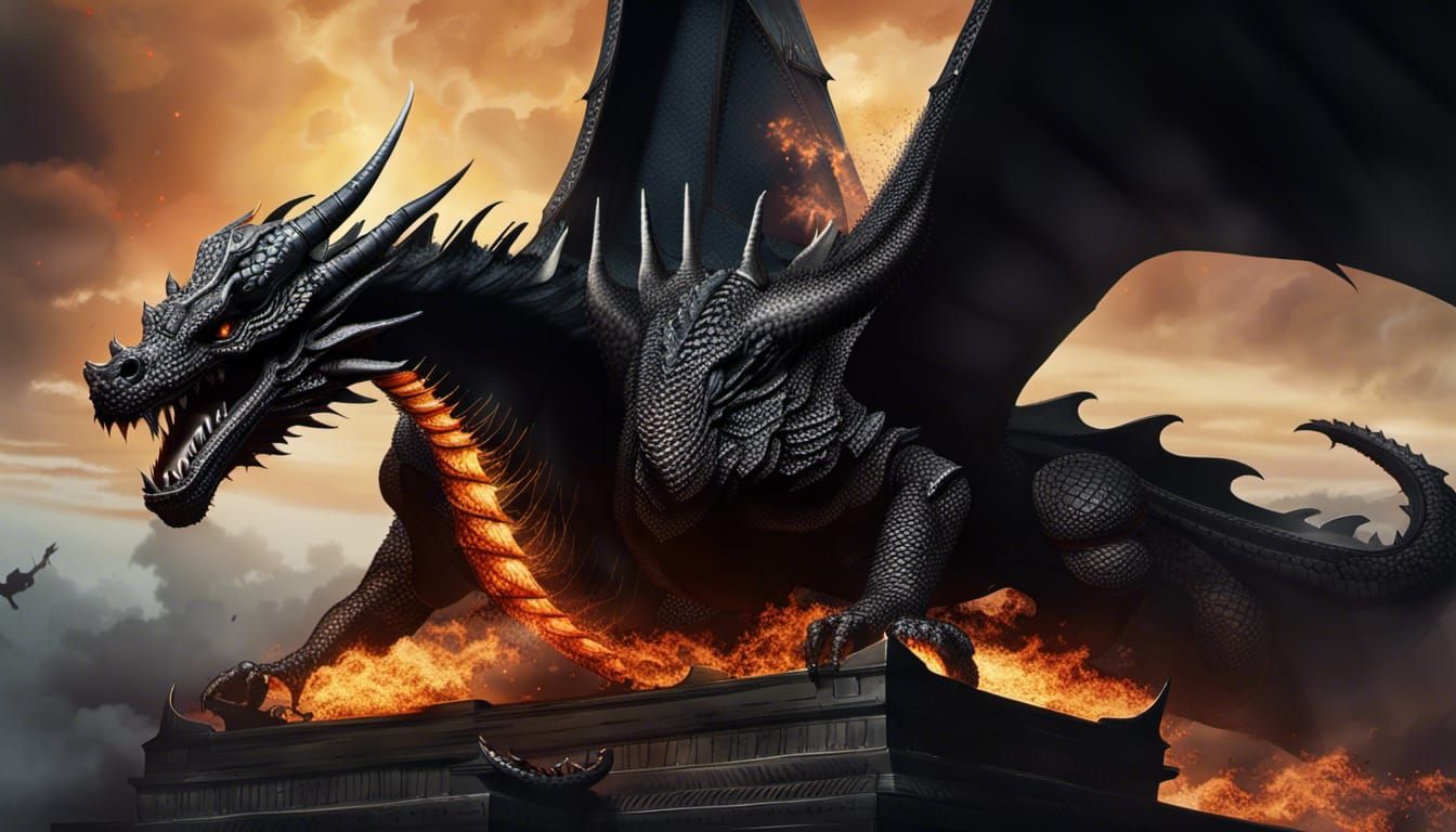 Epic Black Dragon Unleashes Fire on Army