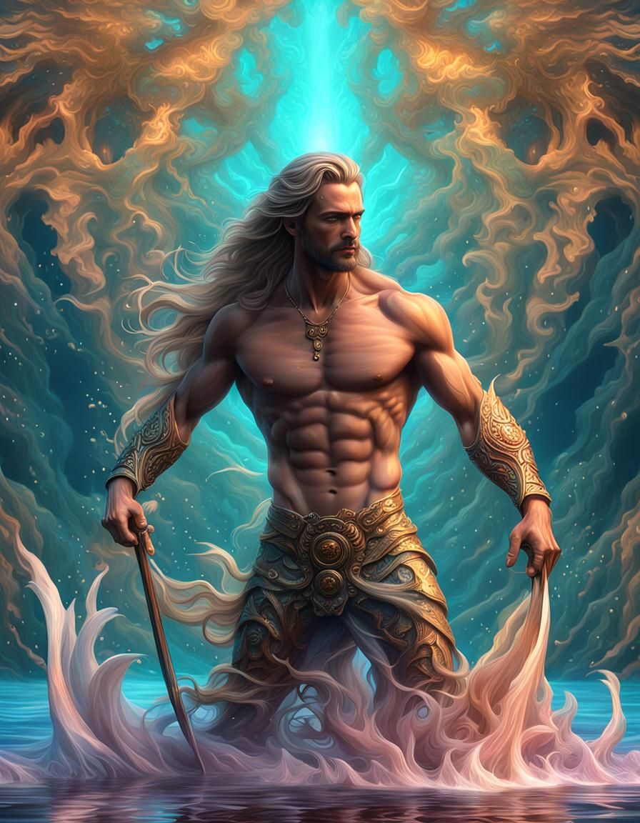 Translucent Merman with Flowing Hair in Rococo Style