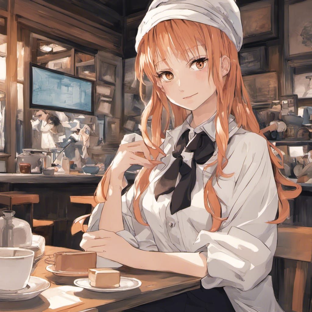 Anime Girl Enjoying Coffee in Manga Style