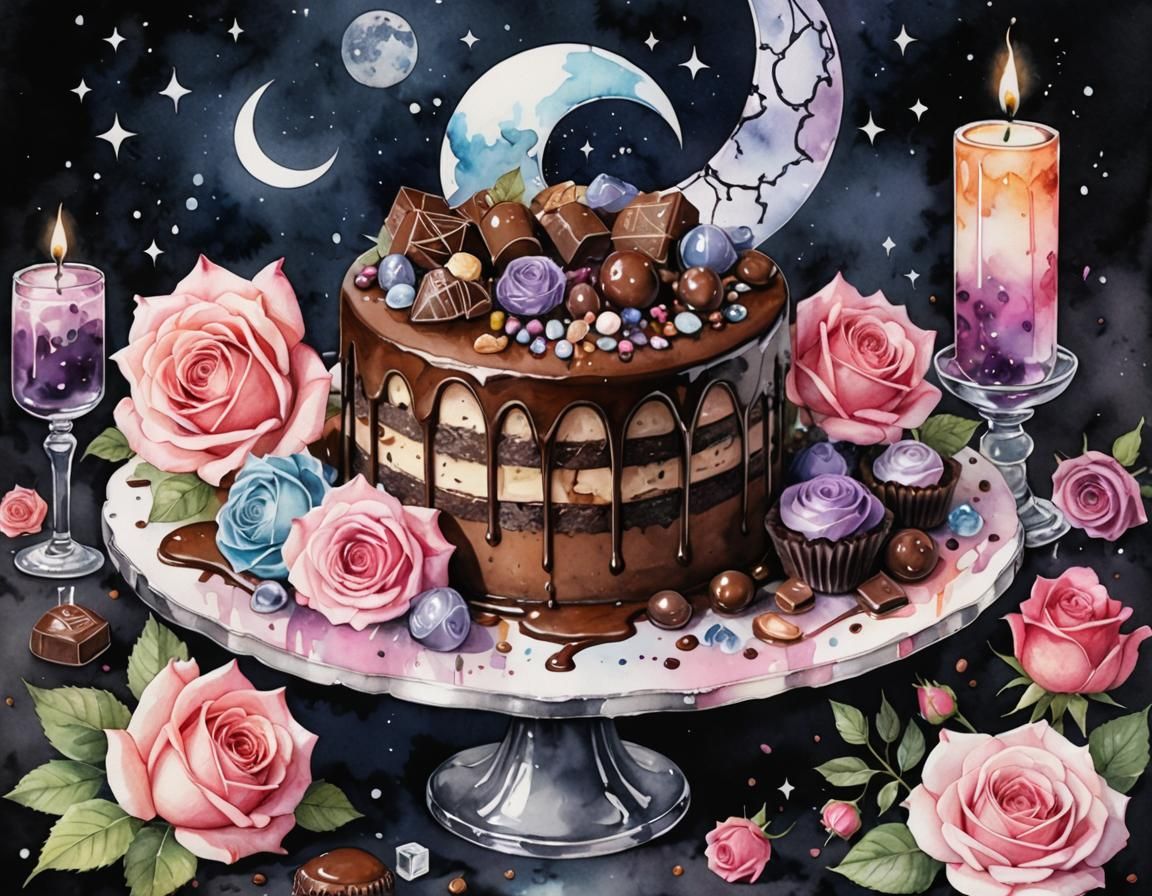 Chocolates and Roses Watercolour with Pastel Goth Elements