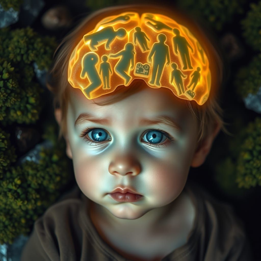 Angelic Toddler Embodies Wisdom in Surreal Portrait