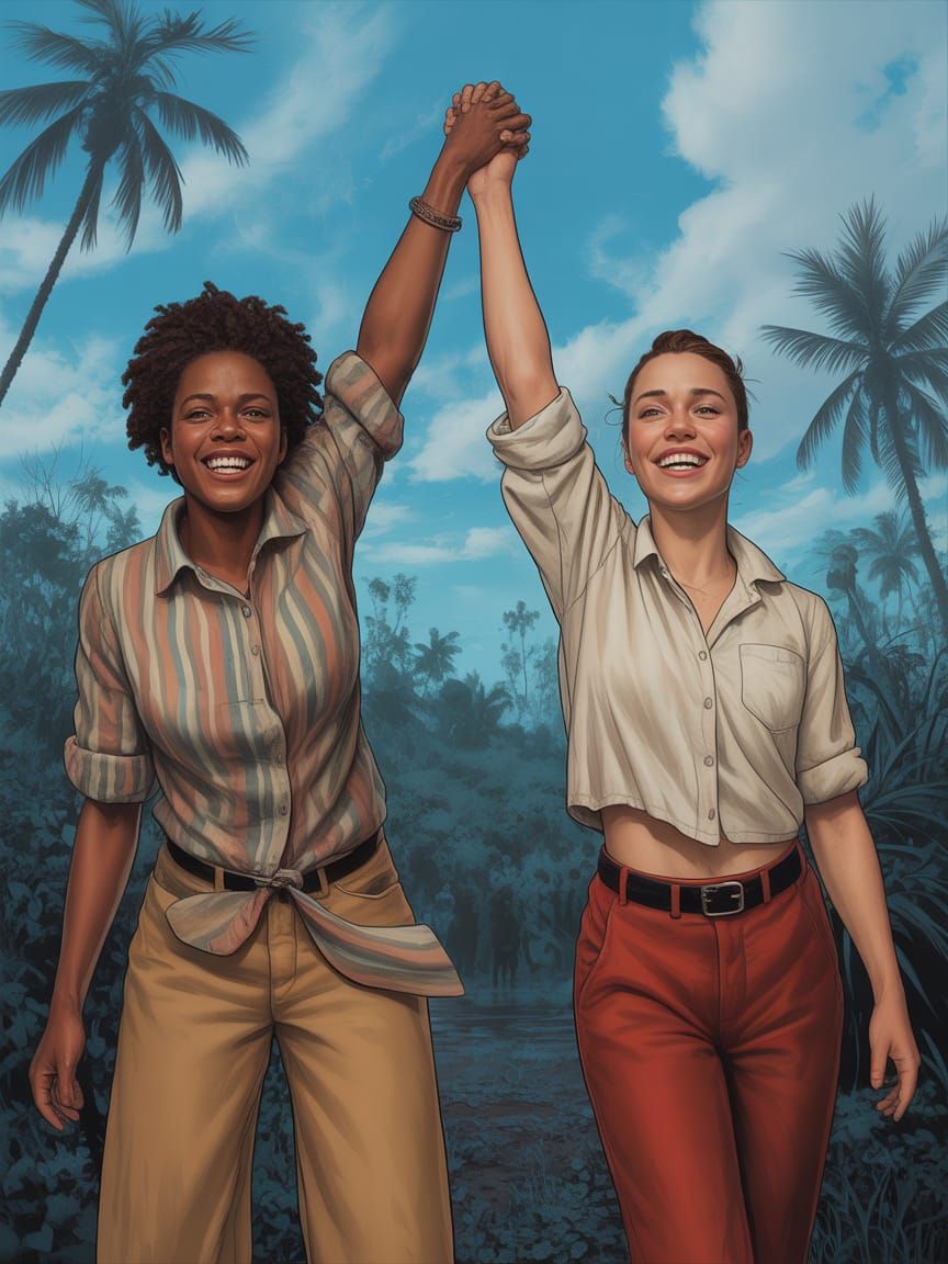 Joyful Women Holding Hands in Guinea-Bissau