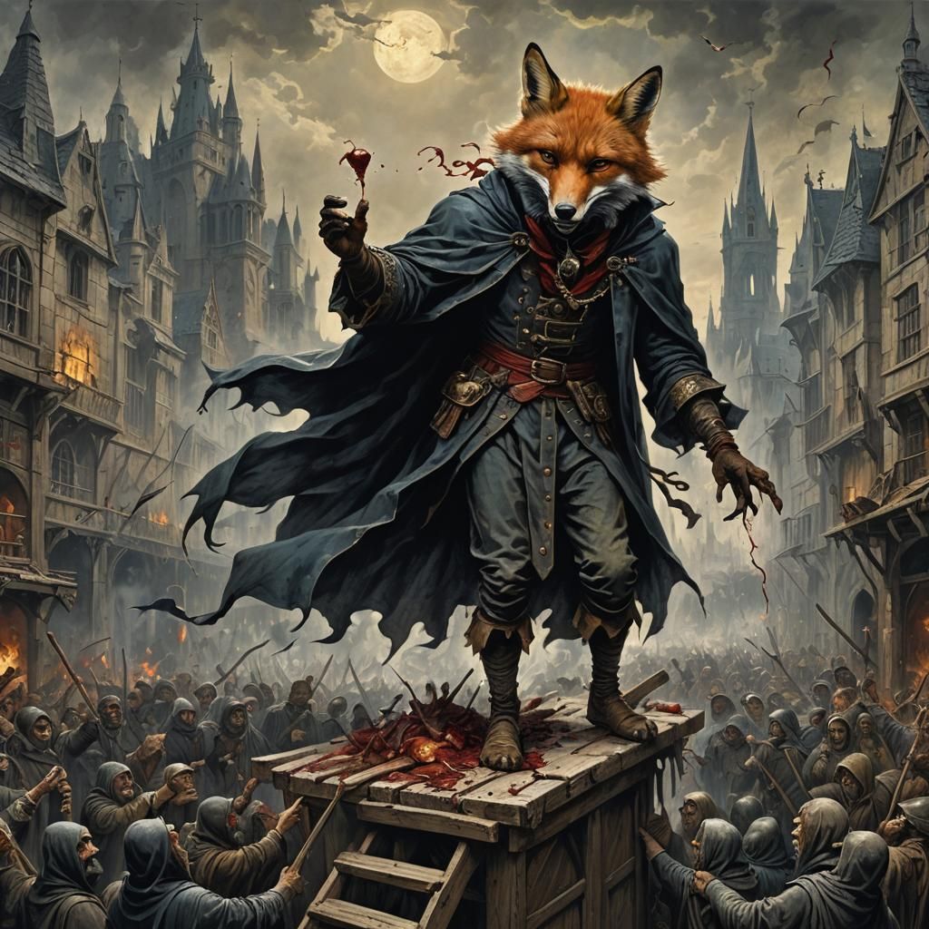 Apocalyptic Fox Magician in Medieval Horror Scene