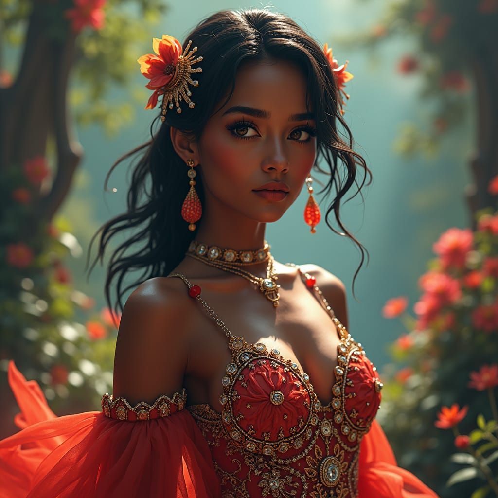 Enchanting Woman in Fantasy Landscape: Digital Matte Paintin...