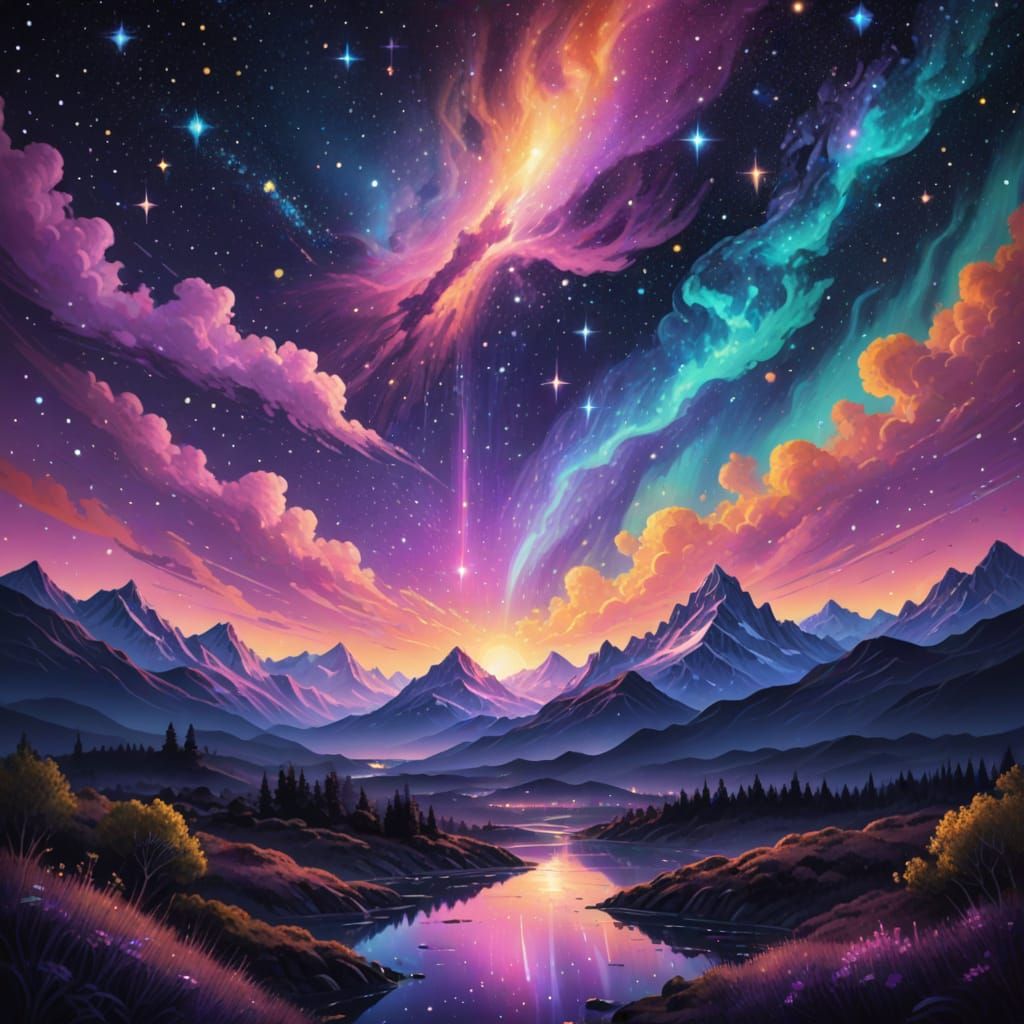 Starry Night Sky Transforms into a Vibrant Clockwork Wondrou...