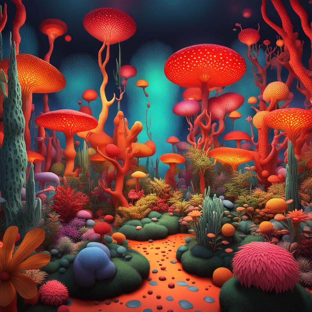 Luminous Prehistoric Flora in a Dreamlike Kusama Style