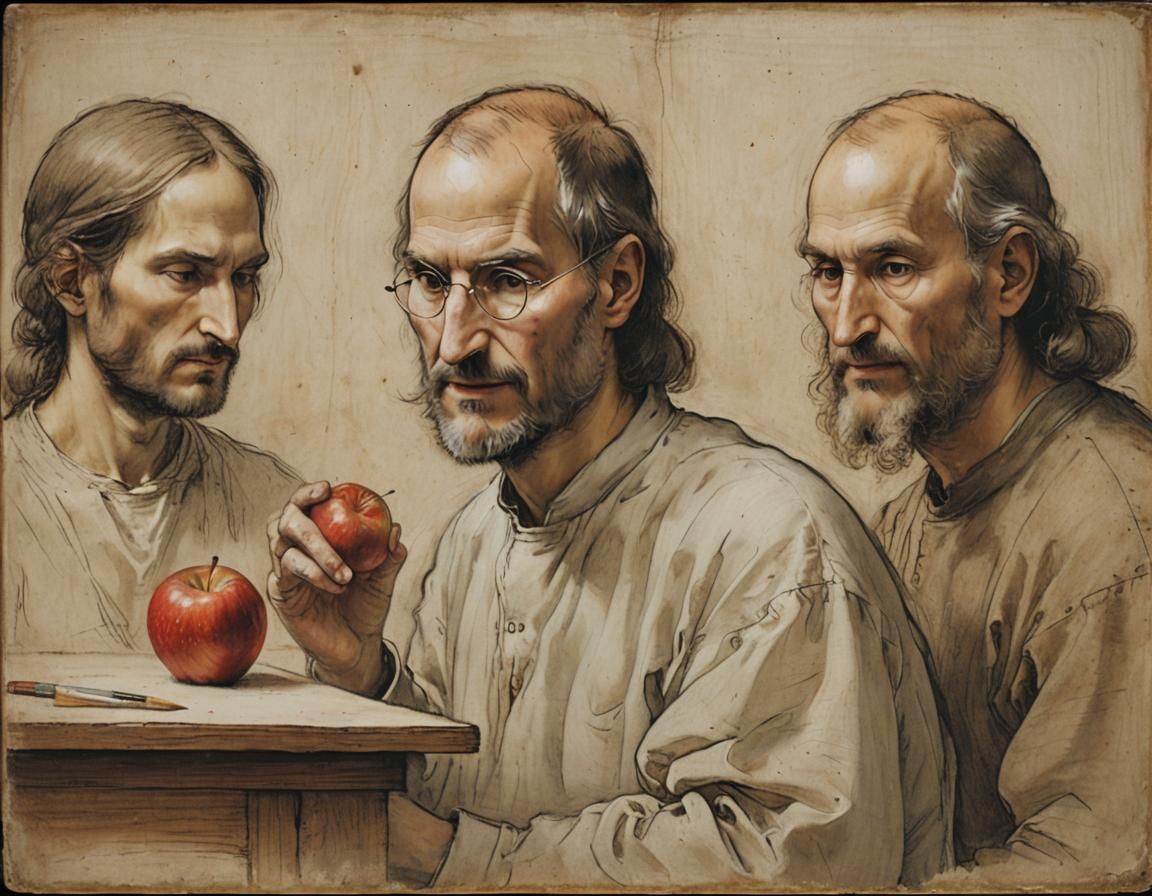 Steve Jobs and Da Vinci Argue, Renaissance Portrait