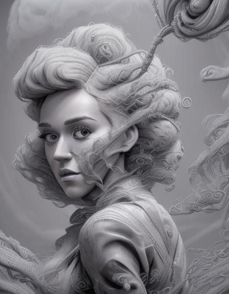 Katy Perry Portrait in Volumetric Smoke Threads