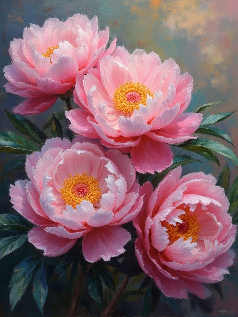 Impressionist Peonies in Vibrant Oil