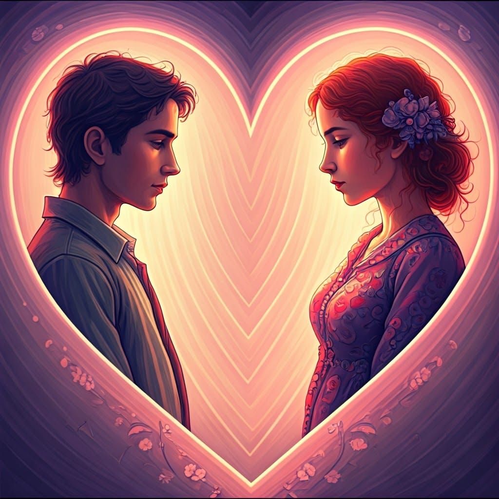 Whimsical Lovers Separated by an Ornate Heart