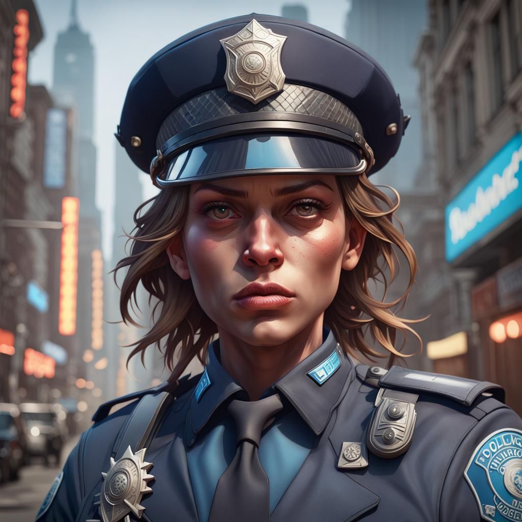 Corrupt Police Officer Portrait in Hyperdetailed Style