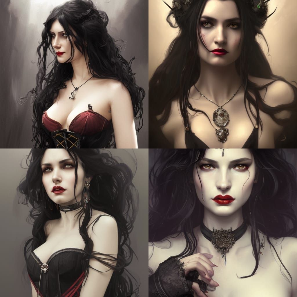 Gothic Dhampir Woman Portrait in Art Nouveau Style