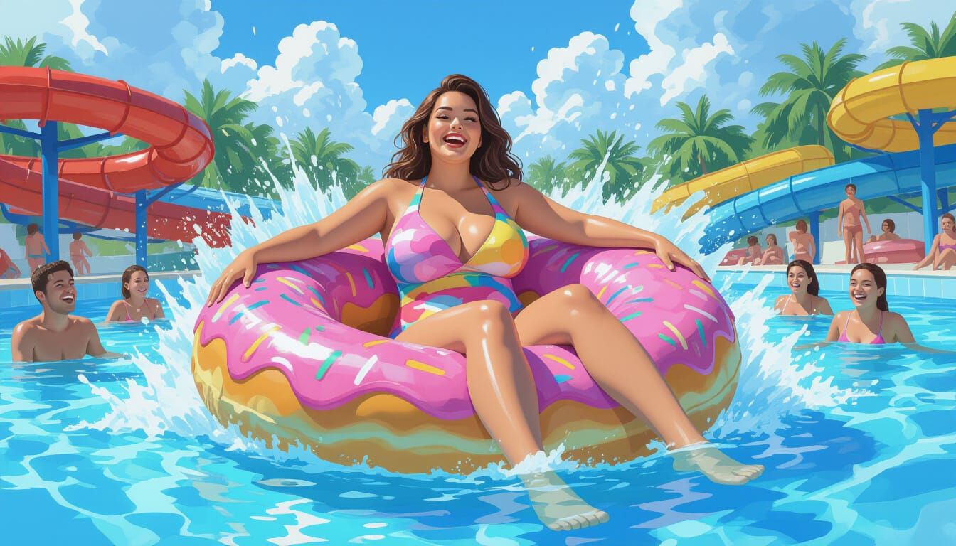 Giantess in Wave Pool, Playful Digital Art