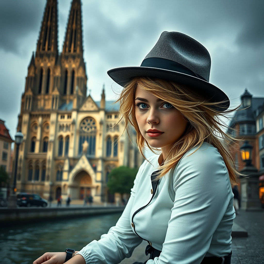 Blonde Woman with Fedora at Cologne Cathedral