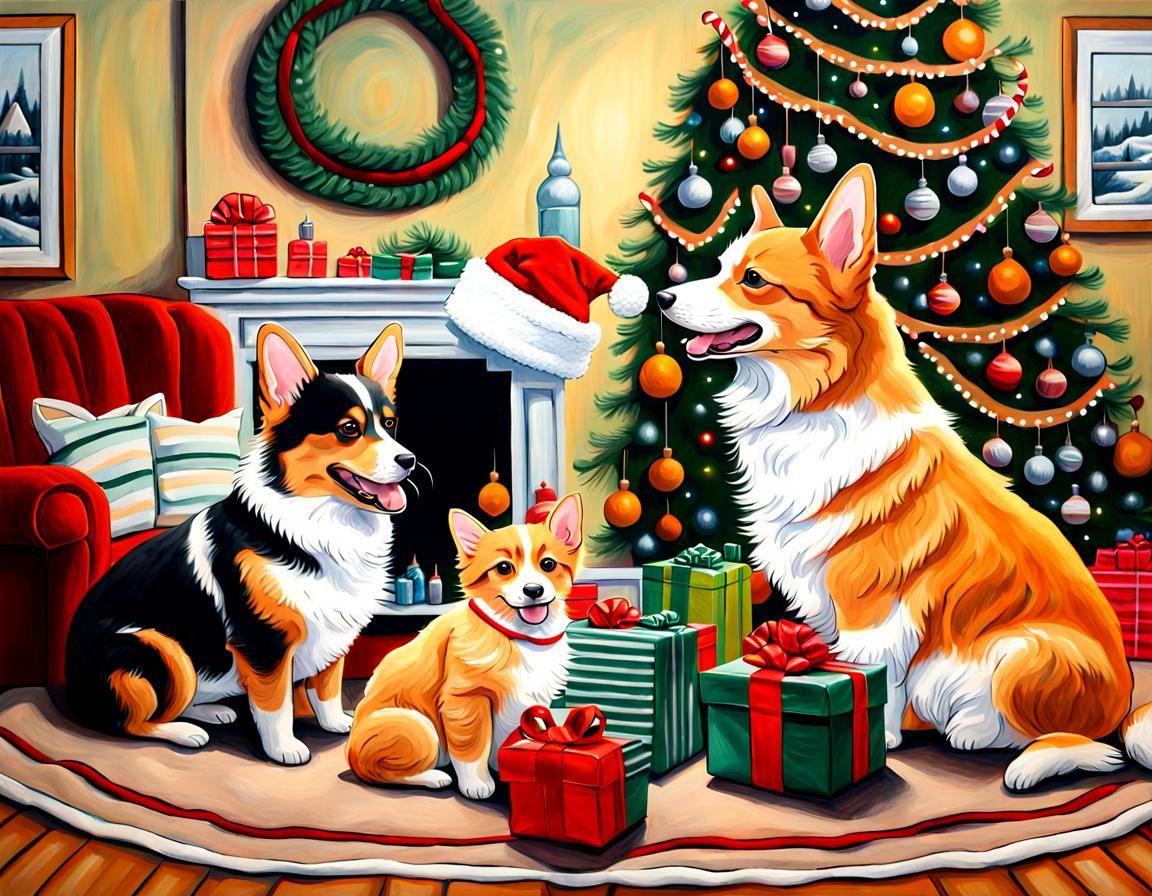 Festive Pets Exchange Gifts: Christmas Oil Painting