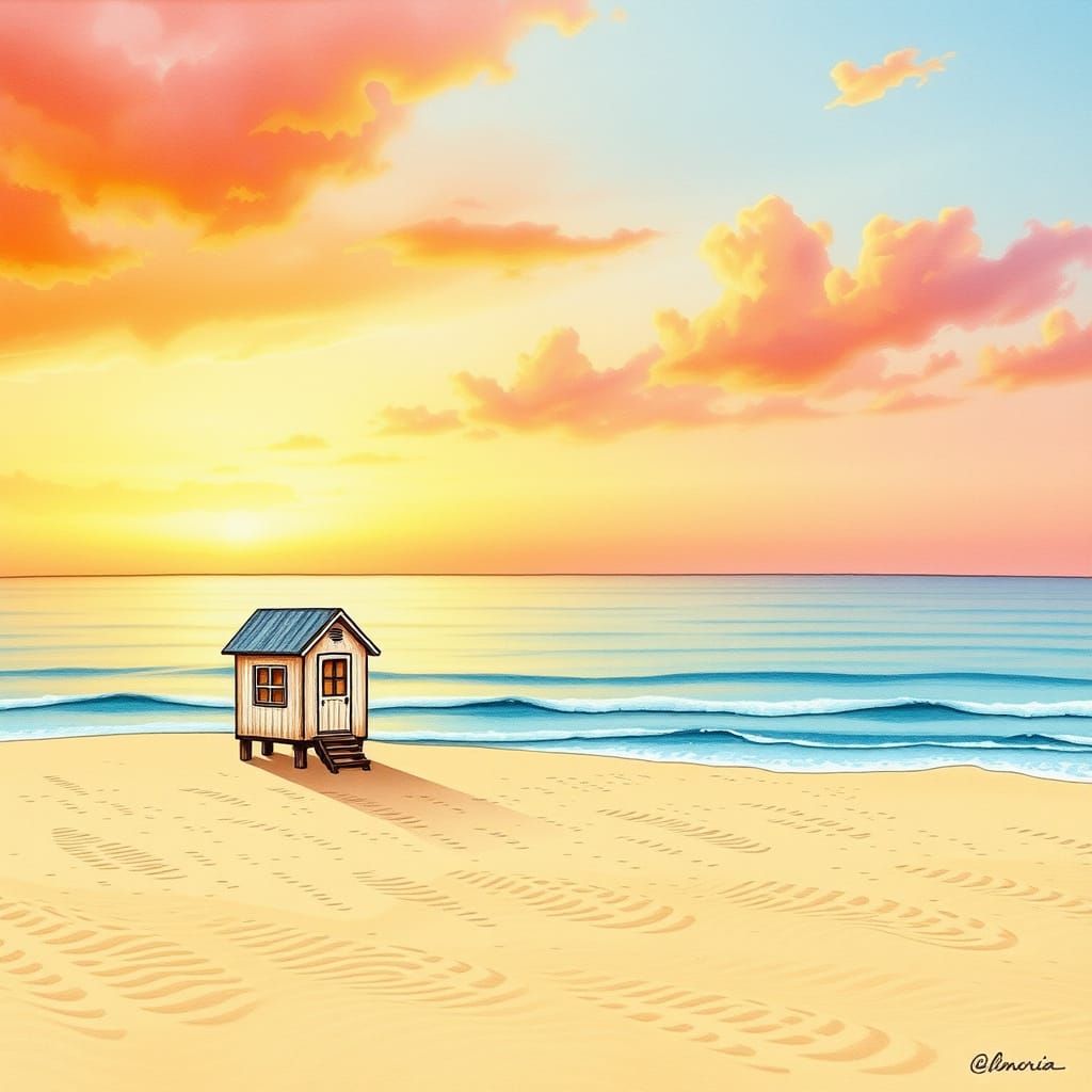 Serene Coastal Sunrise in Vibrant Alcohol Ink