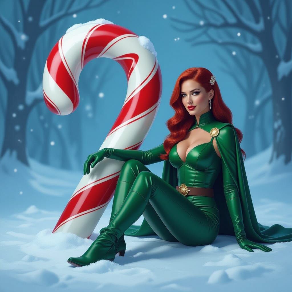Nyssa Al Ghul Beside a Giant Candy Cane
