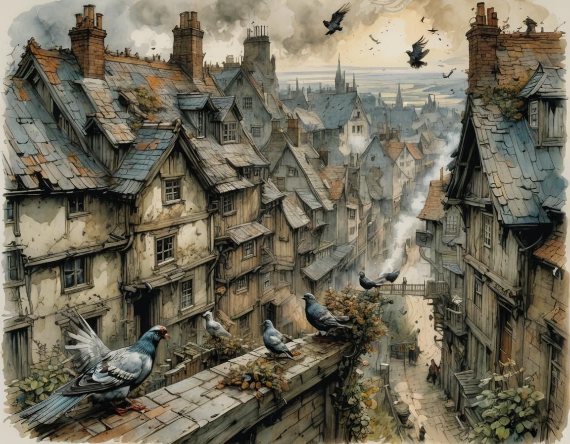 Mysterious Townscape Unfolds in Sunny Afternoon Light